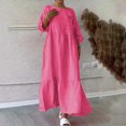 thumbnail image 2 of cfhntfmh Robes Grande Taille pour Femmes Confortables en Coton et Lin Col Rond Robe Décontractée d'Automne avec Bordure avant Manches Longues Maxi Robe, 2 of 6