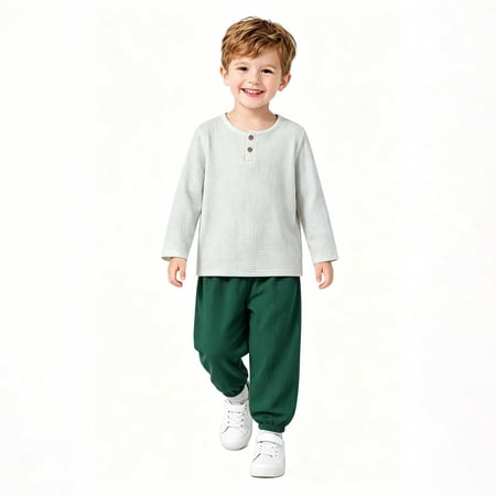 Spazoro Toddler Boys 2PC Outfit Sets Soft & Comfy Color Block Long Sleeves Activewear Casual Sweatshirt and Jogger Pants Sets for Fall Green Size 1-2T