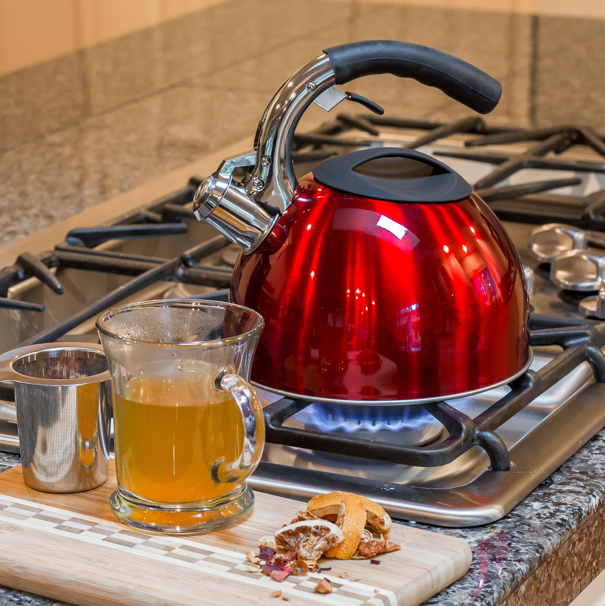 Primula Soft Grip 3 Qt. Stainless Steel Whistling Kettle Red