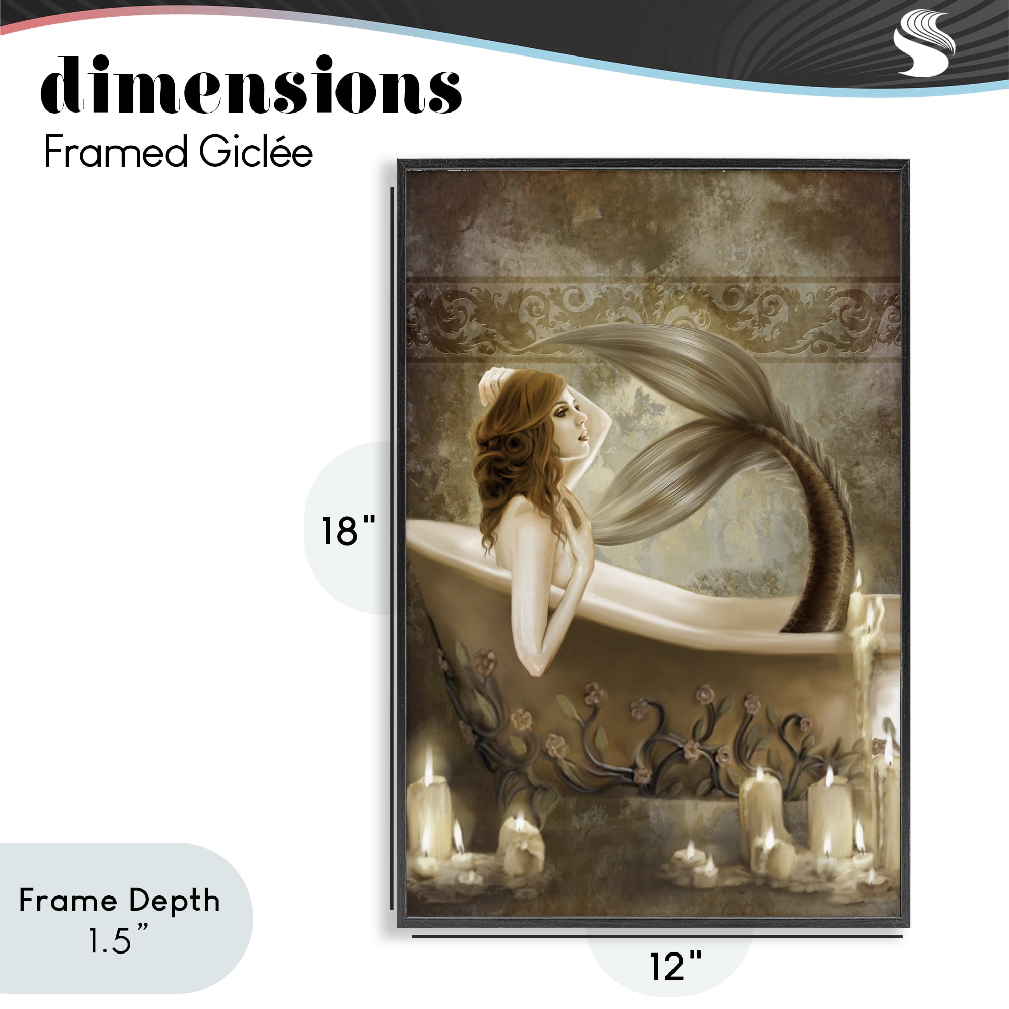 Stupell Industries Sepia Bath Time Mermaid Black Framed Giclee Art, design by Selina Fenech