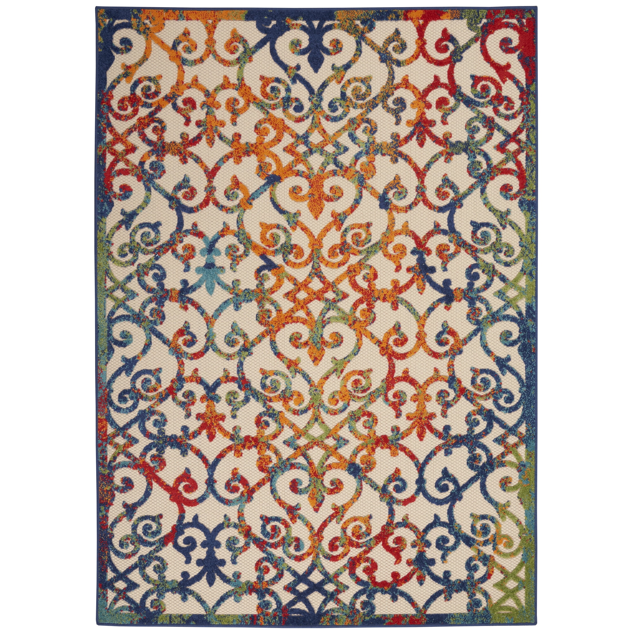 Nourison Aloha Indoor/Outdoor Transitional French Country Multicolor 6' x 9' Area Rug, (6' x 9')
