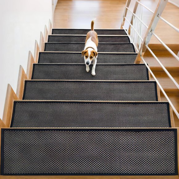 BBTEQEKN 15 Pack 30"x 8" Stair-Treads Non Slip for Wooden Steps, Reusable Peel and Stick Stair Mat for Steps Indoor, Washable Self Adhesive Stair Treads for Kids Elders & Pets, Black