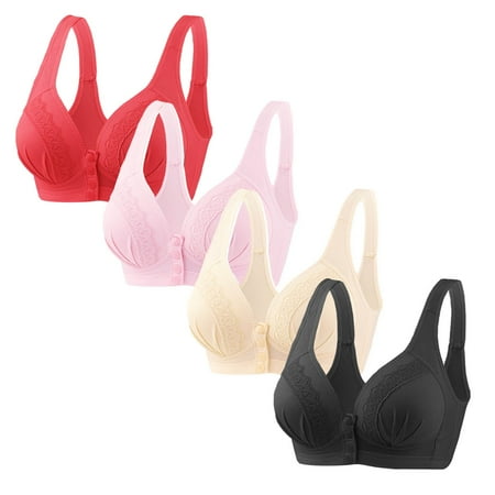Ndbuld Plus Size Bras for Women Wireless 4PC Women s No Steel Ring Lactation Bra Back Adjustment Yoga Running Bra Fall Clearance 3XLRed