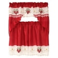 thumbnail image 2 of Strawberry Macrame Embroidery Design Kitchen Curtain with Swag and Tier Set 36 inch Red and Cream Color, 2 of 5