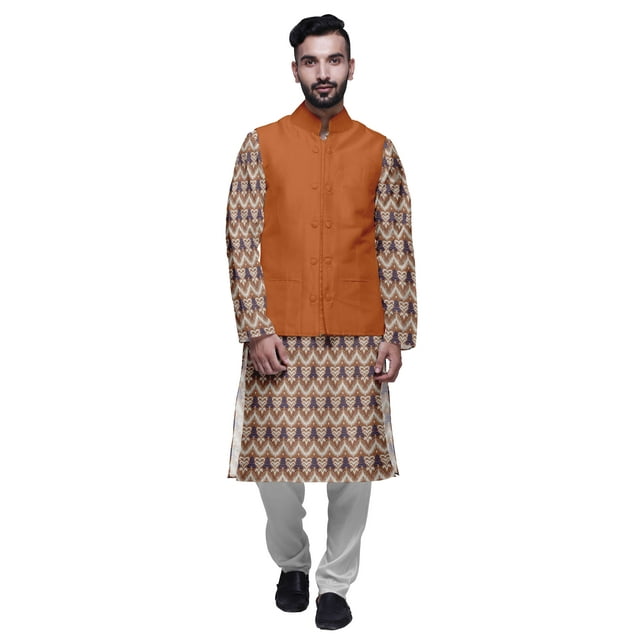Atasi Kurta Pyjama pour Homme Veste Col Mandarin Indien Imprimé Ensemble de Tenue Ethnique