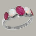thumbnail image 2 of LBG British Made 9k White Gold Real Genuine Ruby & Opal Womens Band Ring - 33 size options - Size 8.25, 2 of 6