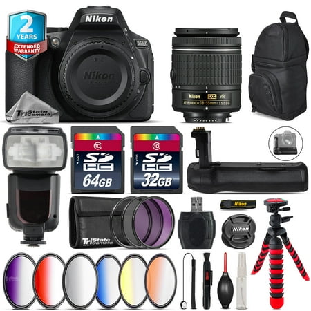 Nikon D5600 DSLR Camera + AF-P 18-55mm VR + Pro Flash + Battery Grip - 96GB