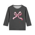 thumbnail image 4 of SERTG Girls 3/4 Long Sleeve Shirt Tops Cute Bow Print Casual Spring Summer Round Neck Blouse Kids Everyday Wear T-Shirt(Dark Gray,11 Years), 4 of 5