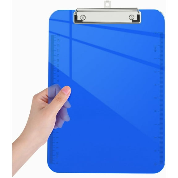 1 Pack Plastic Clipboards, Translucent Ruler Clip Board with Low Profile, Office Supply, School Supplies, Letter Size 9 x 12.5 Inches, Blue