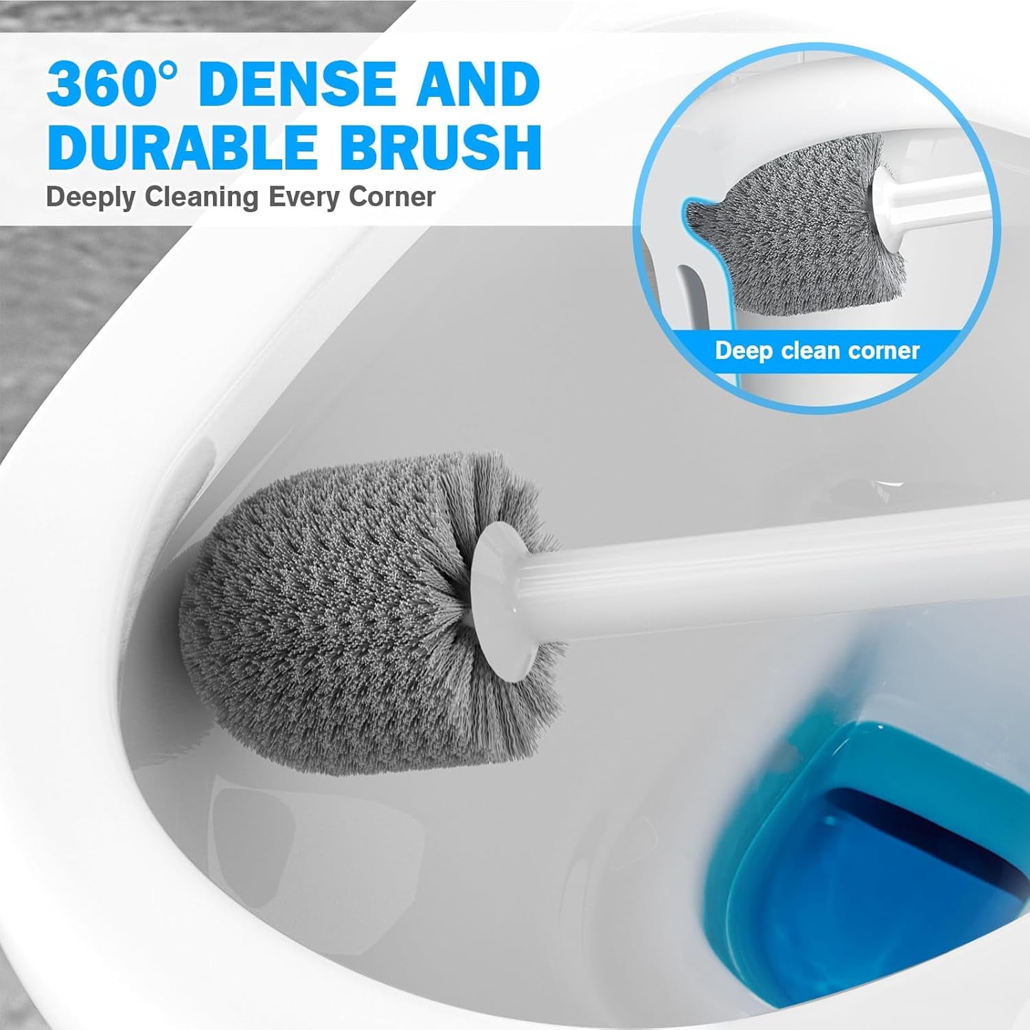 Toilet Plunger and Brush Set, Bowl Brush and Heavy Duty Plunger with Ventilated Holder, 2-in-1 Toilet Brush and Plunger Combo for Drain Deeply Cleaning