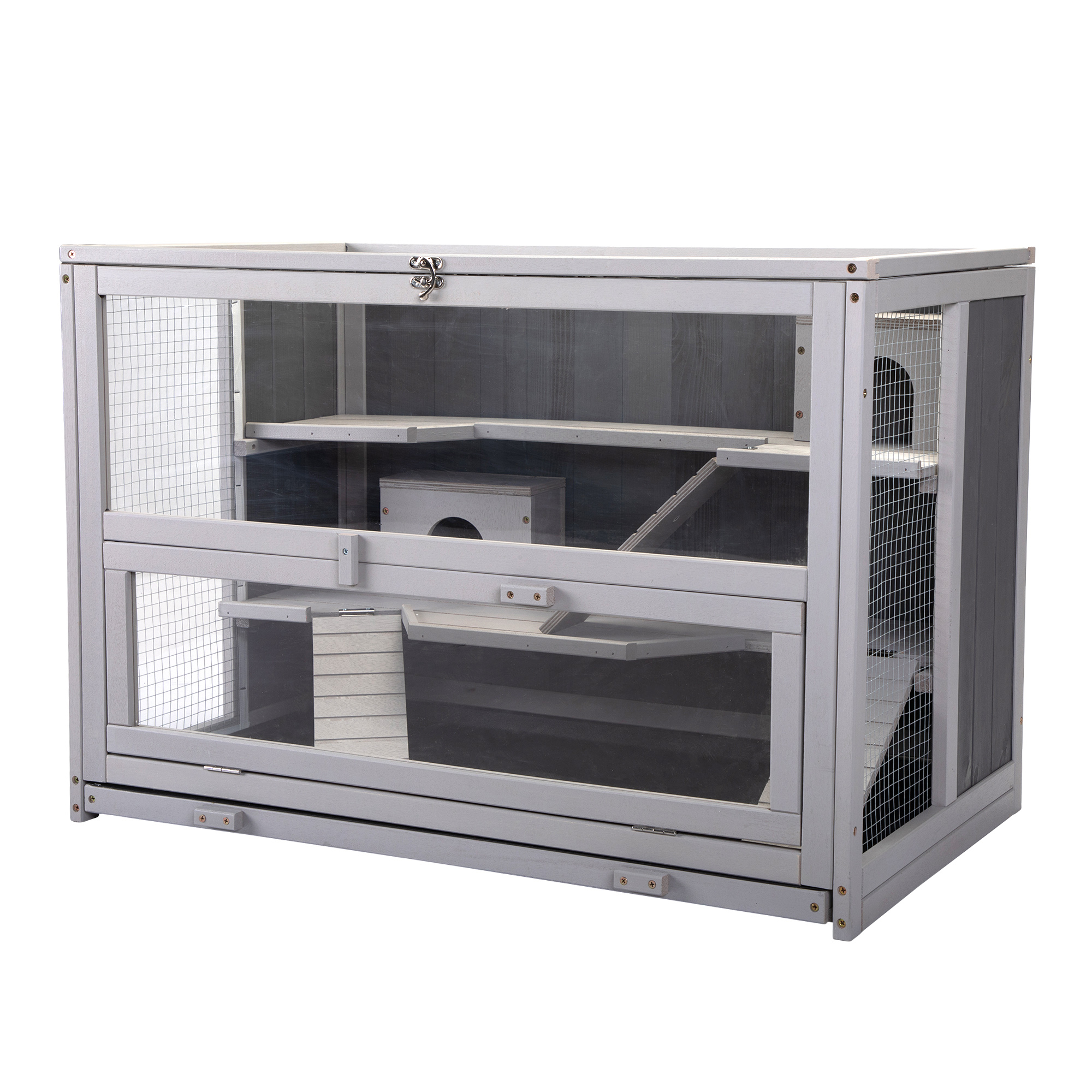 Pefilos 33" Wood Hamster Cage with Bridge, Rat House Cage-Leak Proof Plastic Tray Guinea Pig Hutch, Light Beige Pefilos 33" Wood Hamster Cage with Bridge, Rat House Cage-Leak Proof Plastic Tray Guinea Pig Hutch, Light Beige