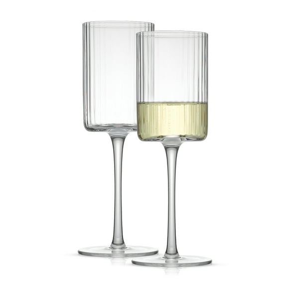 JoyJolt Elle Fluted Cylinder White Wine Glasses, Set of 2