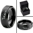 thumbnail image 4 of Tungsten Adult Bear Cub Following Walking Band Ring 8mm Men Women Comfort Fit Black Step Bevel Edge Brushed Polished, 4 of 4