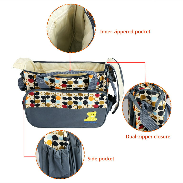 Baby Diaper Tote Stylish Nappy Messenger Insulated Bag 5 Piece Set