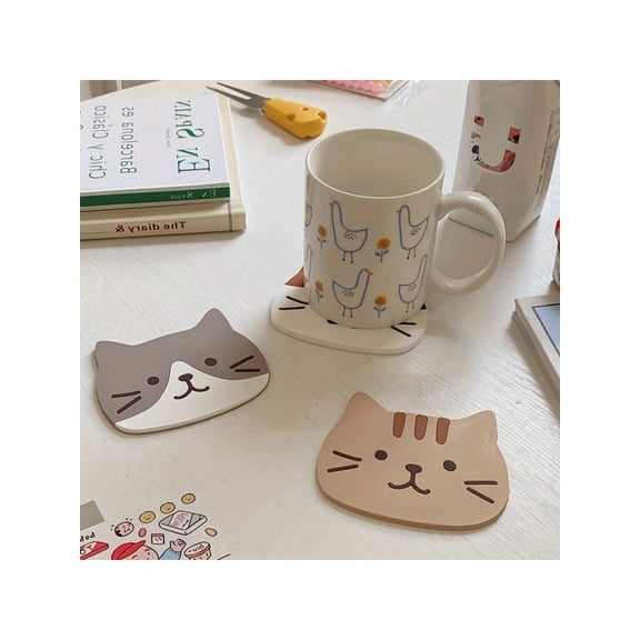 Set Of 5 Silicone Cartoon Cat Shape Coasters Heat Resistant Coasters For Beverages Kitchen Gadgets And Home Decor Anniversary Birthday Mother's Day Gift For Her Gift For Mom