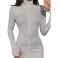 thumbnail image 3 of DYMADE Women Plus Size Sports Style High Neck Zipper Long Sleeve Dress, 3 of 4