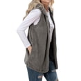 thumbnail image 5 of ZXSXSY Women Open Front Solid Color Sleeveless Fleece Hooded Vest Cardigans, 5 of 6