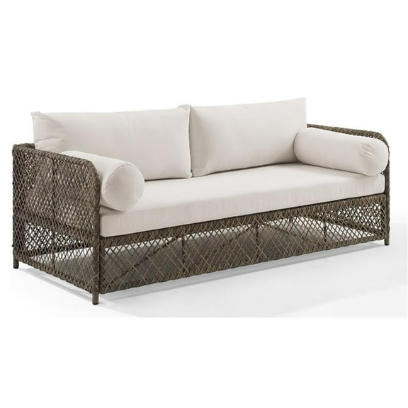 Afuera Living Modern Fabric Outdoor Sofa in Cream White/Stone