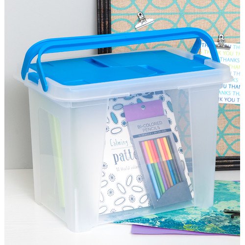 IRIS Letter Size Portable Hanging File Storage Box with Wing Lid, Blue