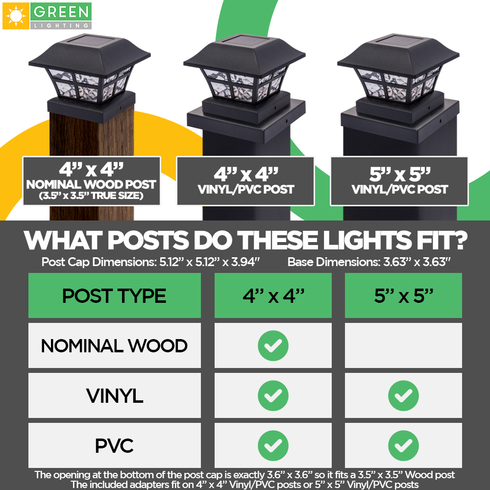 GreenLighting Evolve Black Solar Post Cap Lights 4x4 Post Caps and Outdoor  Post Lights Waterproof Solar Lights for Fence Posts Solar Post Lights  fit 4x4 5x5 Vinyl/PVC (Black,