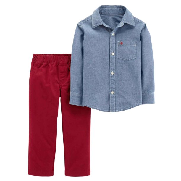 Carter's Carters Toddler Boys Chambray Button Up Long Sleeve Shirt