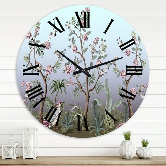 Designart 'Chinoiserie With Birds And Peonies Ii' Traditional Wall Clock