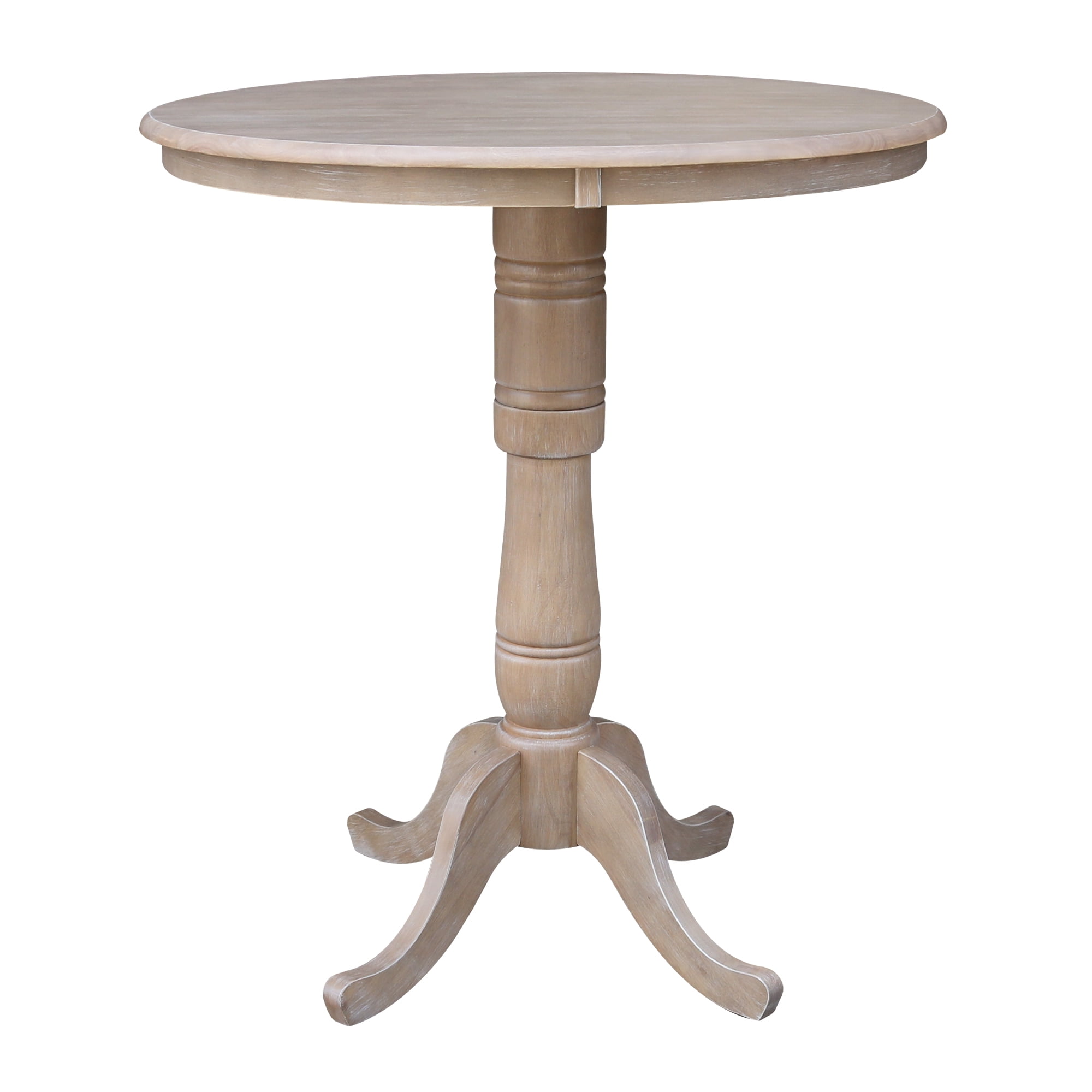 Solid Wood 36" x 36" Round Pedestal Dining Table in Washed Gray Taupe