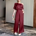 thumbnail image 2 of Women's One Shoulder Wide Leg Jumpsuit Elegant High Waist Dressy Evening Party Outfit, 2 of 7