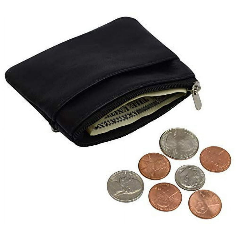 Women's Genuine Leather Coin Purse Mini Pouch Change Wallet with Key Ring, Black