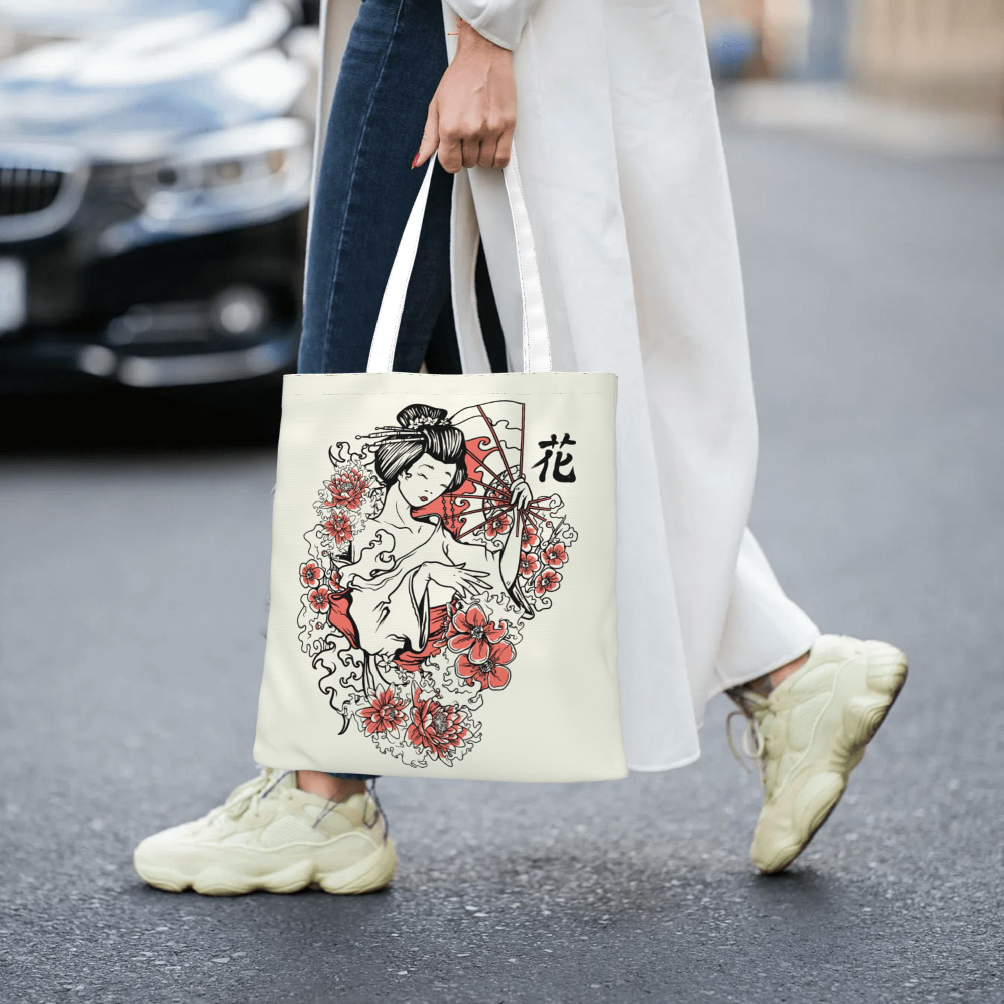 Tote bag. made in Japan. Canvas fabric Kimono girl eco-bag. Large