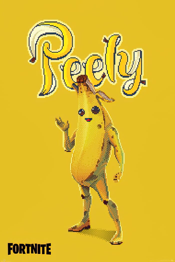 Fortnite Gaming Poster (Peely The Banana Pixel Peely) (Size 24" x