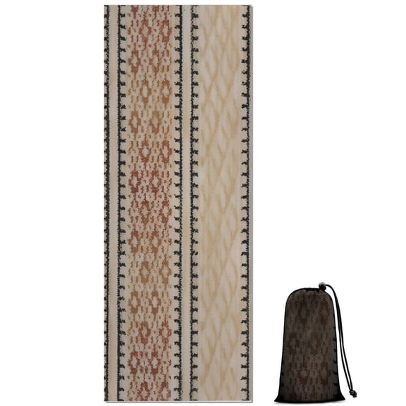 Beige Geometric Diamond Wave Pattern Hot Yoga Mat Towel Non Slip for Hot Yoga - Quick-Drying Yoga Mat Cover with 4 Corner Pockets with Travel Bag - Hot Yoga Towel Non Slip 70"x26"