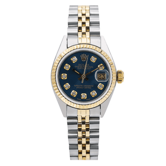 Pre-Owned Rolex Datejust 26MM 6917 Blue Diamond Dial Fluted Bezel Two Tone Yellow Gold Jubilee Bracelet