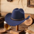 thumbnail image 3 of RUINIXCW Western Cowboy Cowgirl Hat for Women Men Wide Brim Pentagram Leather Belt Fedora Hat Wool Felt Vintage Jazz Hats, 3 of 7