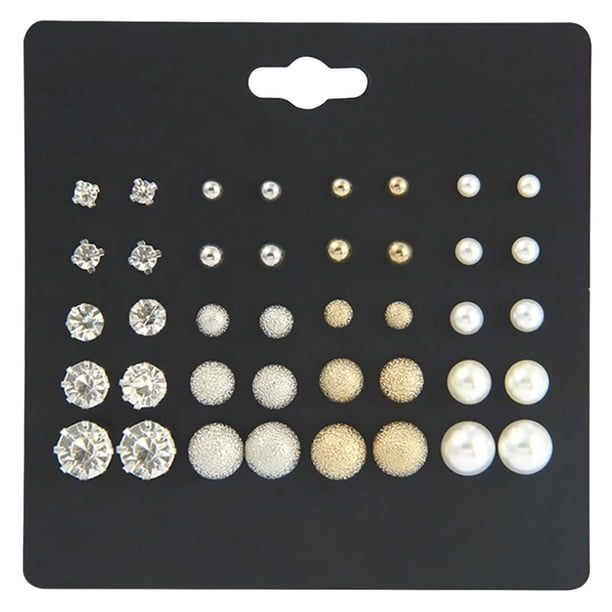 Aretes De Diamantes, Aretes De Aleación De Perlas Clásicas, Aretes De Diamantes Con Incrustaciones Minimalistas, Regalos De Joyería Para Damas 20 Pares Cateissary AP005909-00