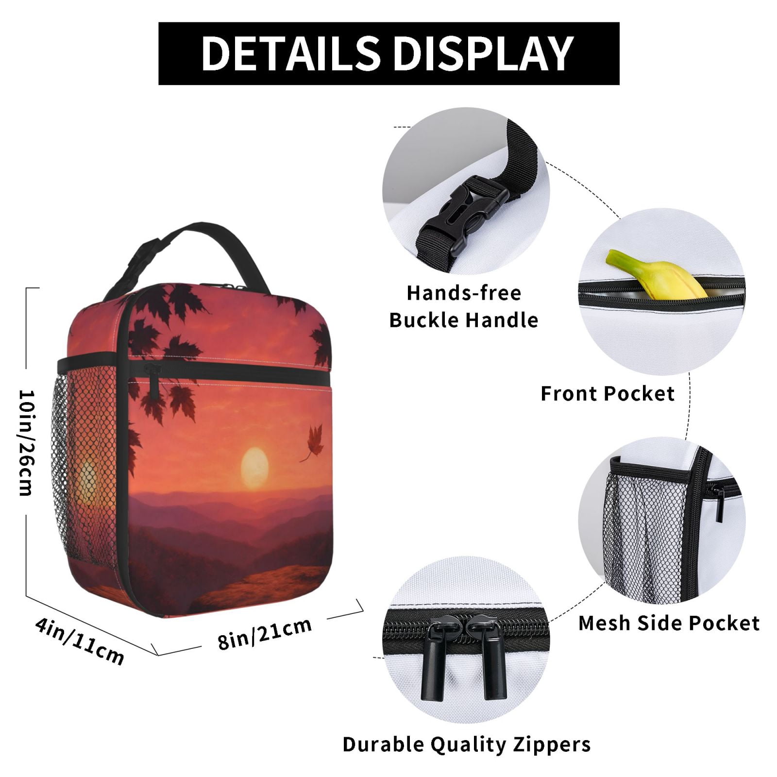 Lunch Bag For Women Men Insulated Portable Lunch Box Bento Box Office Picnic Travel Cooler Bag Autumn Sunset
