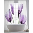 thumbnail image 6 of Purple Tulips Semi Sheer Window Curtains 96 Inches Long, Green Leaf Country Flower White Botanical Rod Pocket Voile Silky Chiffon Curtain Light Filtering Drapes for Living Room, 52"x96", 2 Panels, 6 of 9