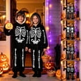 thumbnail image 2 of LRen Unisex Kids Skeleton Halloween Jumpsuit Long Sleeve Hooded Romper With Pockets Fuzzy Fleece Fall Winter Warm One Piece Playsuit Outfit, 2 of 5