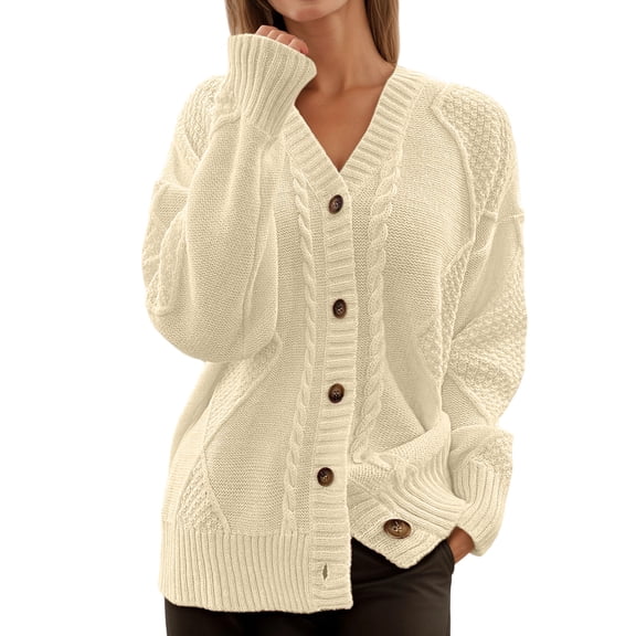 Womens Cardigan Chunky Knit Long Sleeve Button Front Sweater Open Front For Casual Lightweight Outwear Coats