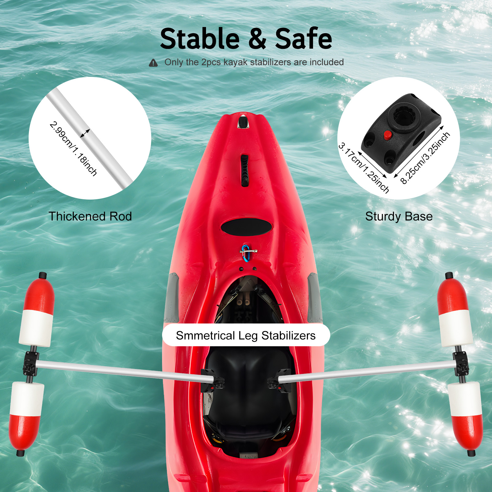Pair For Marine Boat Kayak Canoe PVC Stabilizer System 2x Outrigger Arms Fishing for Most Kayaks and Canoes
