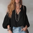 thumbnail image 2 of Wenini Women's Boho V Neck Puff Sleeve Crinkle Fabric Top Loose Drop Shoulder Casual Blouse Top Trendy Travel Shopping Outfit, 2 of 6