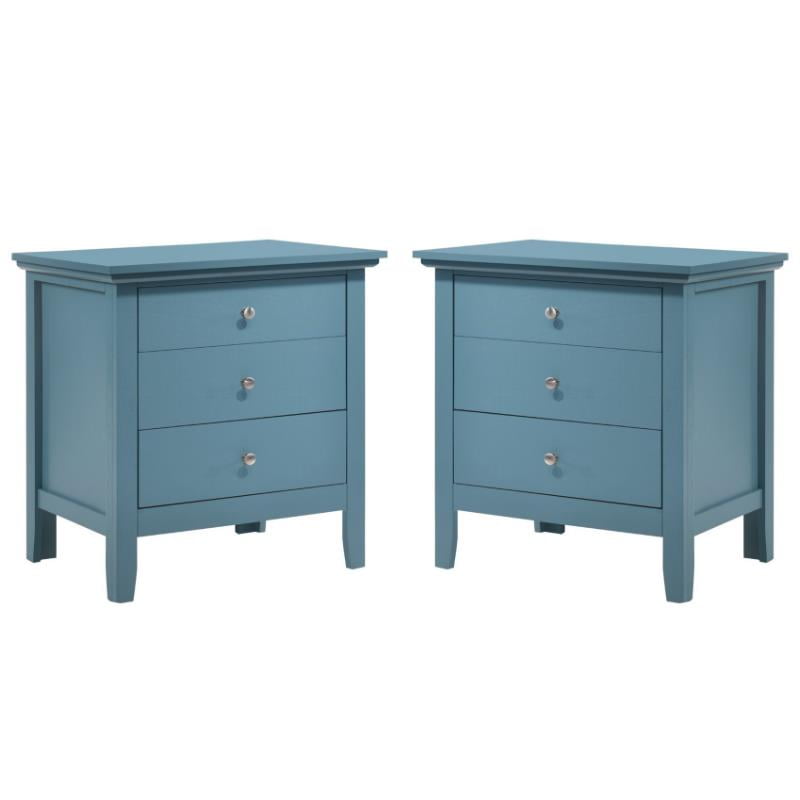 Home Square 2 Piece Solid Wood Nightstand Set with 3 Drawer in Teal