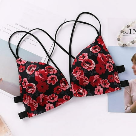 

Comfort Push Up Floral Bras Women Flower Printed Cozy Bras Front Buckle Wireless Bralette Lingerie
