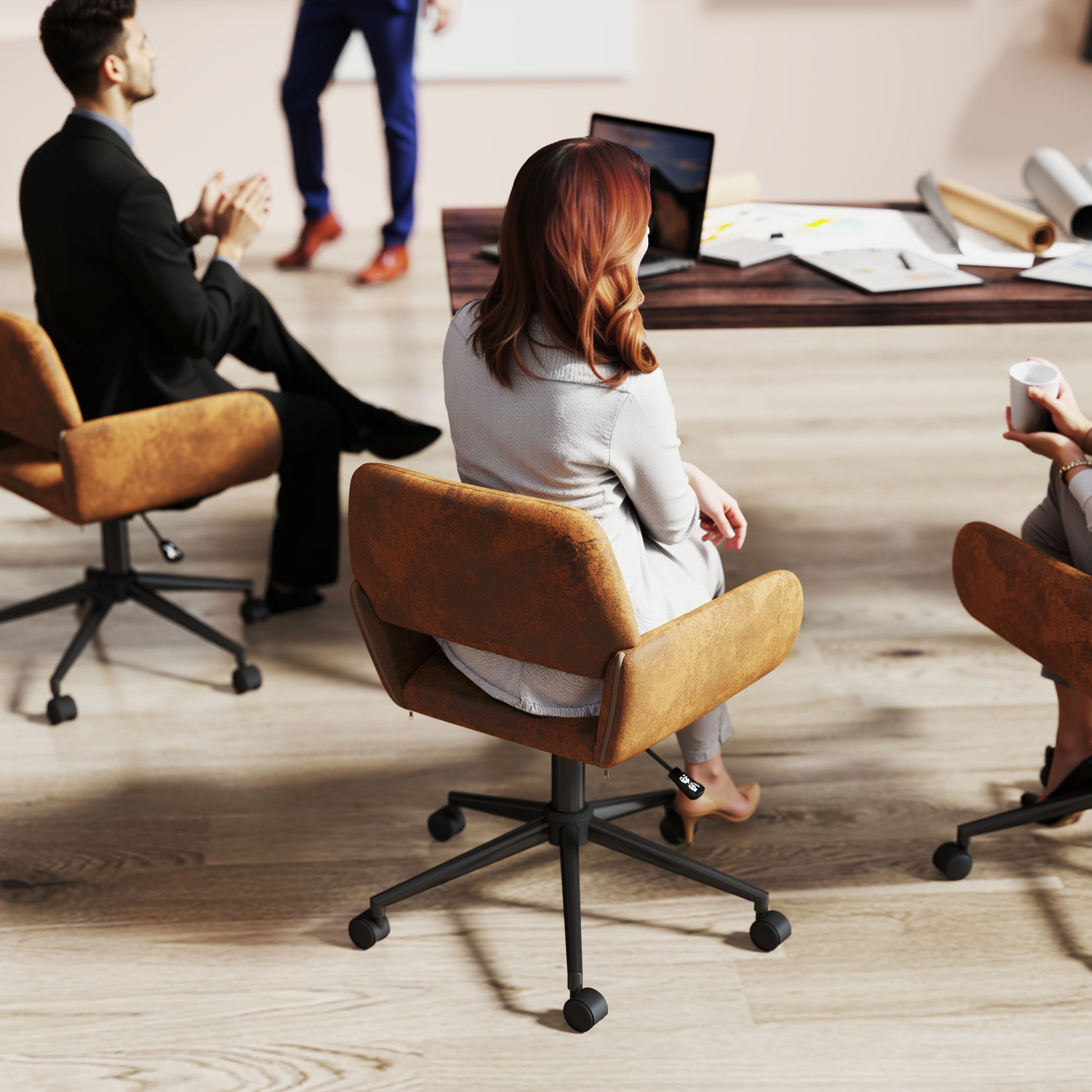 Homy Casa Desk Chair, Adjustable Task Office Chair with Faux Suede Upholstery, Ergonomic Backrest, Swivel, Brown