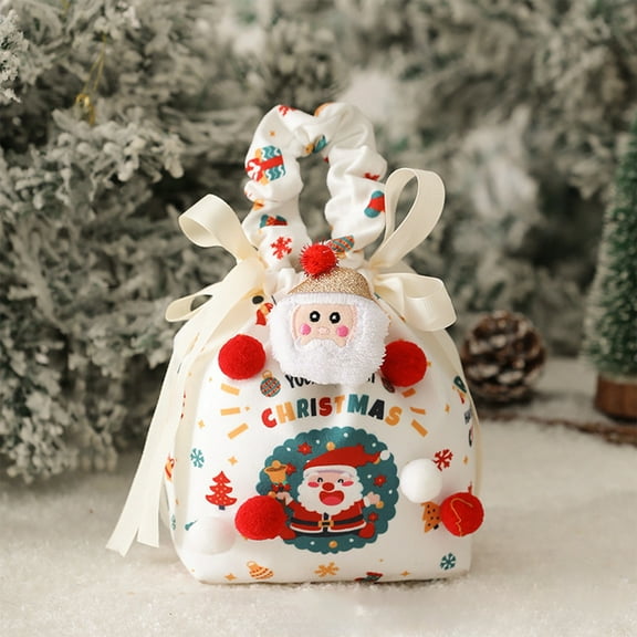 Small Velvet Christmas Gift Bag 8.66x3.94x3.15in for Christmas Eve Gifts Holiday Decorative Box with Drawstring Portable Packaging