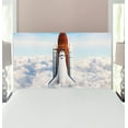 thumbnail image 1 of Outer Space Headboard, Rocket Taking Off on Mission Spaceman Planet Gazing Endeavour Power Print, Upholstered Decorative Metal Bed Headboard with Memory Foam, Twin Size, White Blue Brown, by Ambesonne, 1 of 4