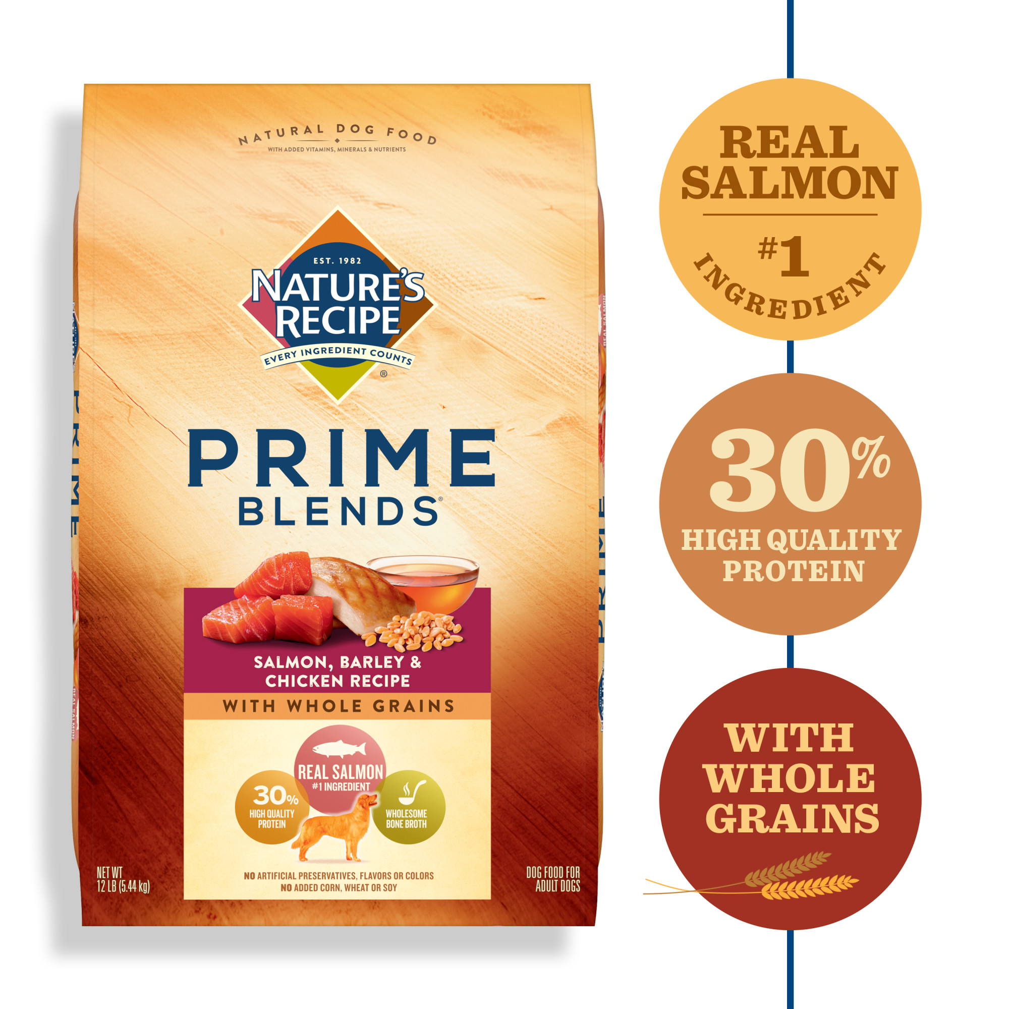 Nature’s Recipe Prime Blends Dry Dog Food, Salmon, Barley & Chicken Recipe, 12-Pound Bag