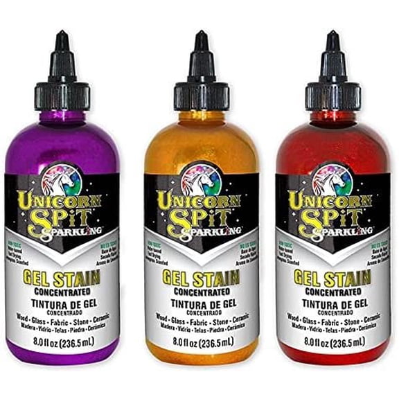 Unicorn SPiT Sparkling - Gel Stain & Glaze - 8oz Sunset Sparkle Collection - Violet Vulture, Dolly Firebird, Golden Gosling