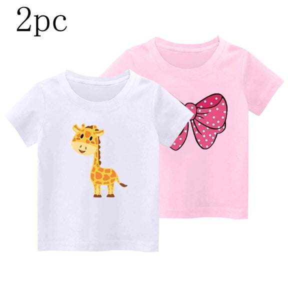 Frnrwgo Boys Girls School Uniform Shirts Pink 2-Pack Kids Summer Casual Daily Shirt Fashionable Graphic Tops Tee 2-10 Years