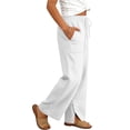 thumbnail image 5 of ITSAME Girls Pants, Drawstring High Waist Cotton Linen Kids Fashion Casual Wide Leg Pants White 12-13T, 5 of 6